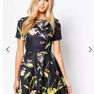 Ted Baker Moven Floral Skater Dress Fit And Flare Botanical Black Size 0